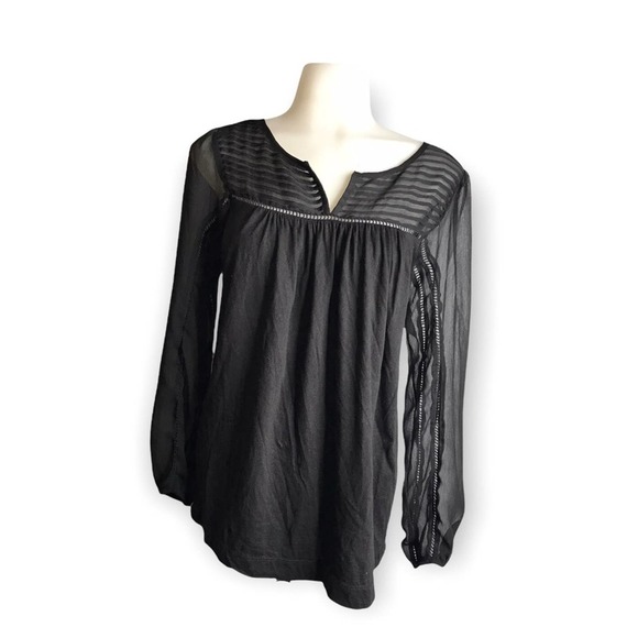 Lucky Brand | Black Sheer Blouse Eyelet Cutout Detailing on chest and sleeves - Picture 1 of 7